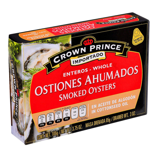 Crown Prince Ostiones Ahumados en Aceite Algodón, 106 g, 6 Unidades