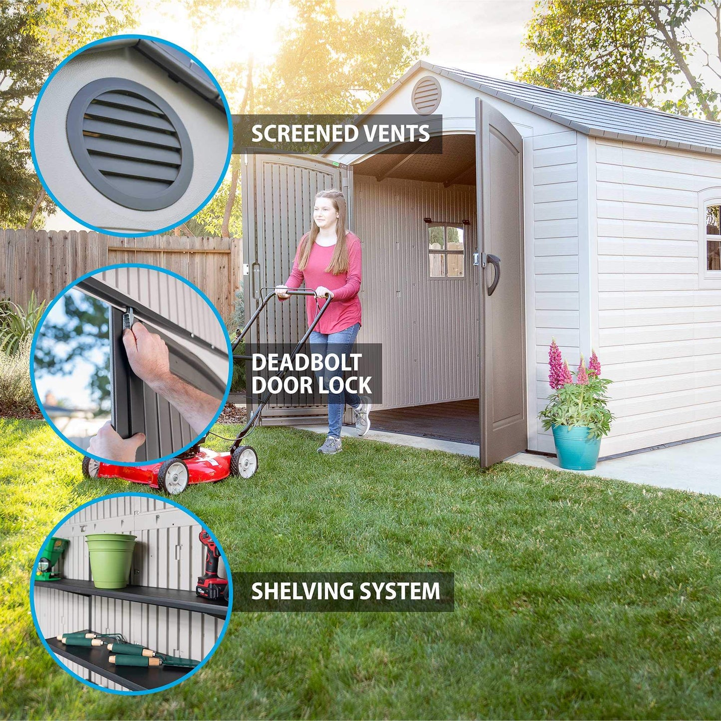 Lifetime - LIFETIME 60075 - Cobertizo de Almacenamiento para Exteriores, 8 x 15 pies, Arena del Desierto