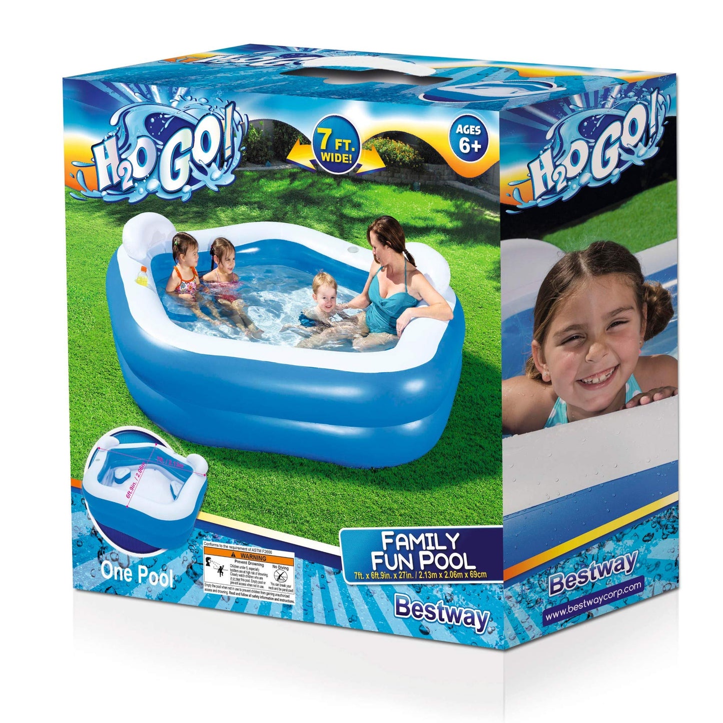 Bestway H2OGO! Piscina Familiar de 7 pies x 6 pies 9 Pulgadas x 27 Pulgadas