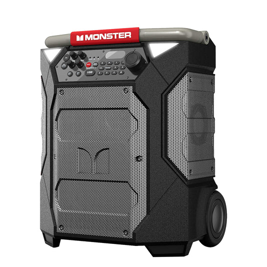 Monster Rockin' Roller 270 Altavoz inalámbrico portátil para interiores y exteriores, 200 vatios, hasta 100 horas de tiempo de reproducción, resistente al agua IPX4, cargador Qi, conecta a otro