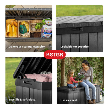 Keter - Caja grande de resina Keter Darwin de 100 galones, Almacenamiento para Jardin y Exteriores, Gris y Negro