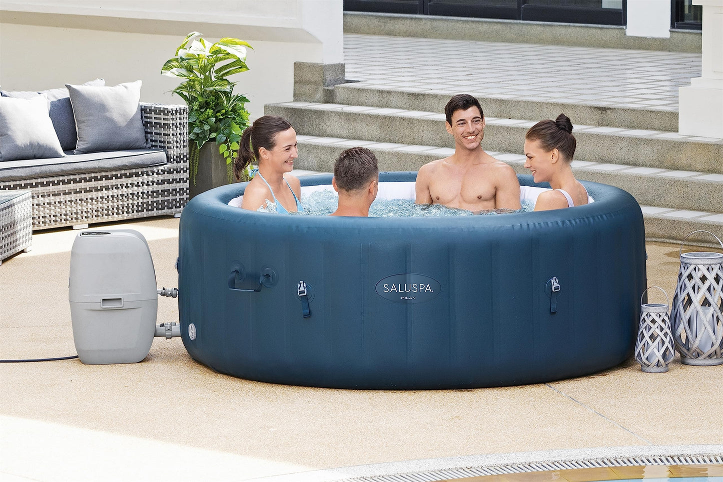 Bestway SaluSpa Portable Inflatable Round Outdoor Hot Tub SPA with 81 Air Jets, Cover, Pump, & Integrated Filter