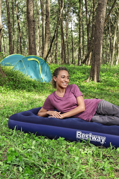 Bestway - Colchon Comfort Quest - Cama hinchable individual flocada, color azul, 185 x 76 x 22 cm