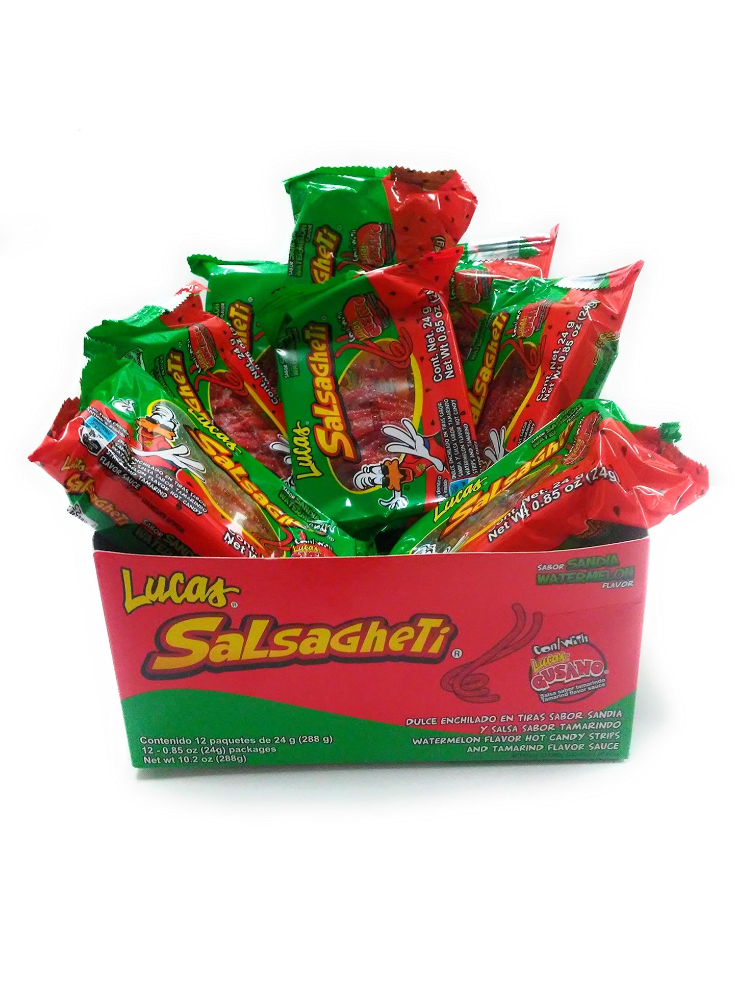 Lucas Salsagheti Flavor Sandia with Gusanos Tamarind Flavor Sauce, 0.85 oz, 12 package box