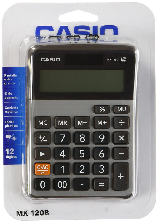 Casio - Casio MX-120B-S-MC Calculadora Escritorio, 12 Dígitos, Teclas Plásticas