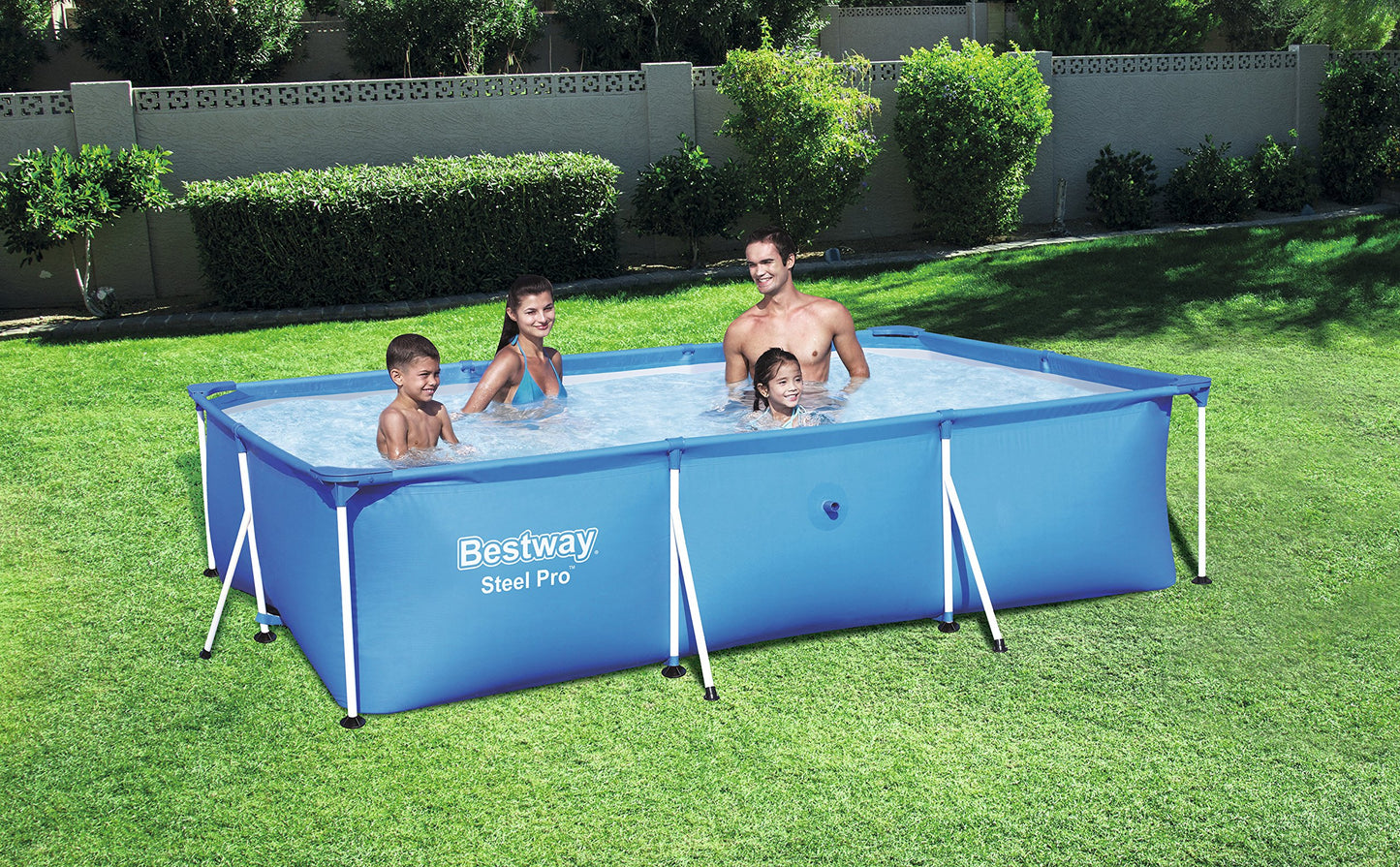 Bestway Steel Pro 56404 Framed pool Rectangular pool 3300L Azul alberca para piso - Piscina (Piscina con anillo hinchable, Rectangular, 3300 L, Azul, PVC, Acero)