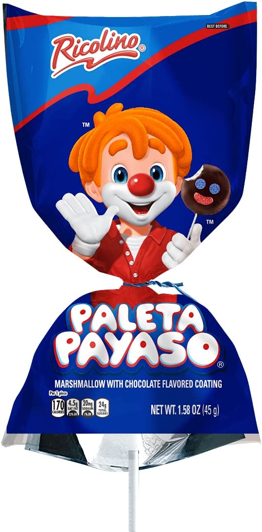 Paleta Payaso de Marshmallow con chocolate y gomas, 10 unidades