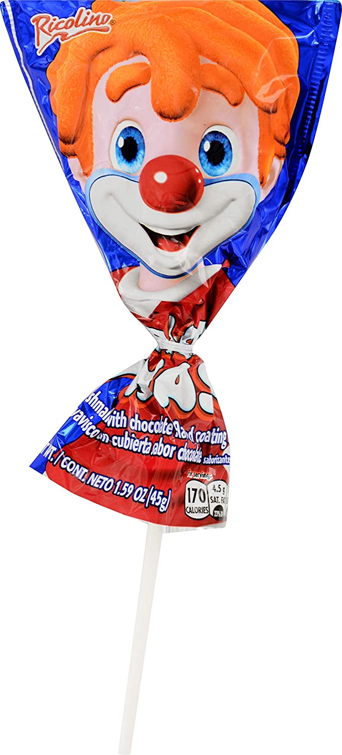 Paleta Payaso de Marshmallow con chocolate y gomas, 10 unidades