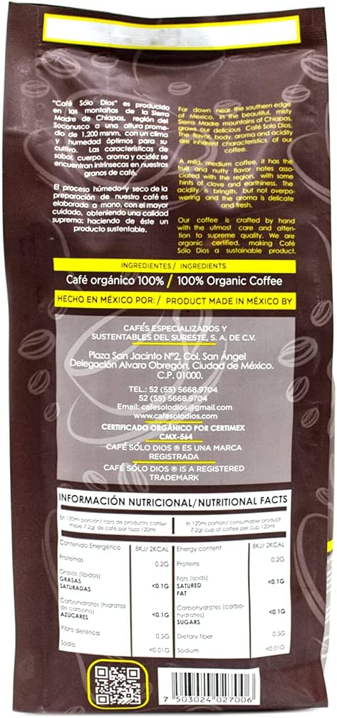 Café Solo Dios Café en molido de 1kg, Sabor Artesanal, 1 kilogramos