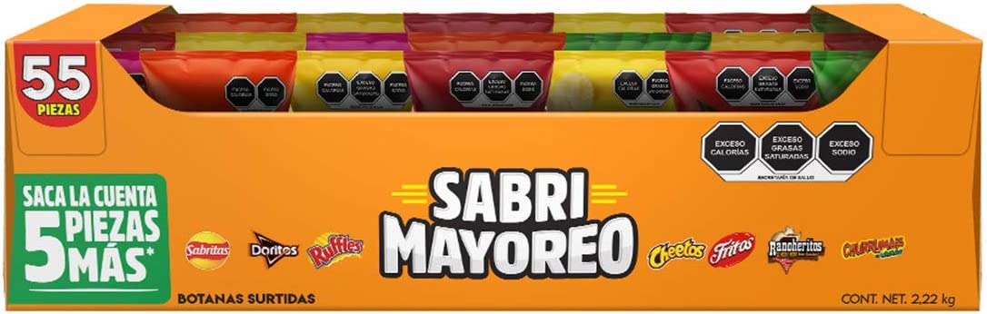 Sabritas – Pack x 55 piezas Botatas Papas Fritas Variedad de Snacks, 2220gr