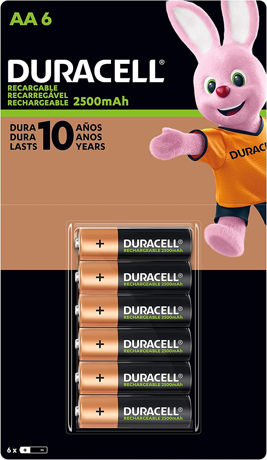 Duracell Doble A Pre-cargadas Con 2 500 Mah, Hasta 100 Recargas, Contiene 1 Paquete Con 6 Unidades