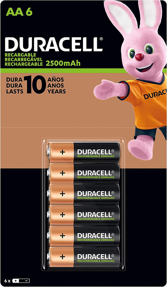 Duracell Doble A Pre-cargadas Con 2 500 Mah, Hasta 100 Recargas, Contiene 1 Paquete Con 6 Unidades
