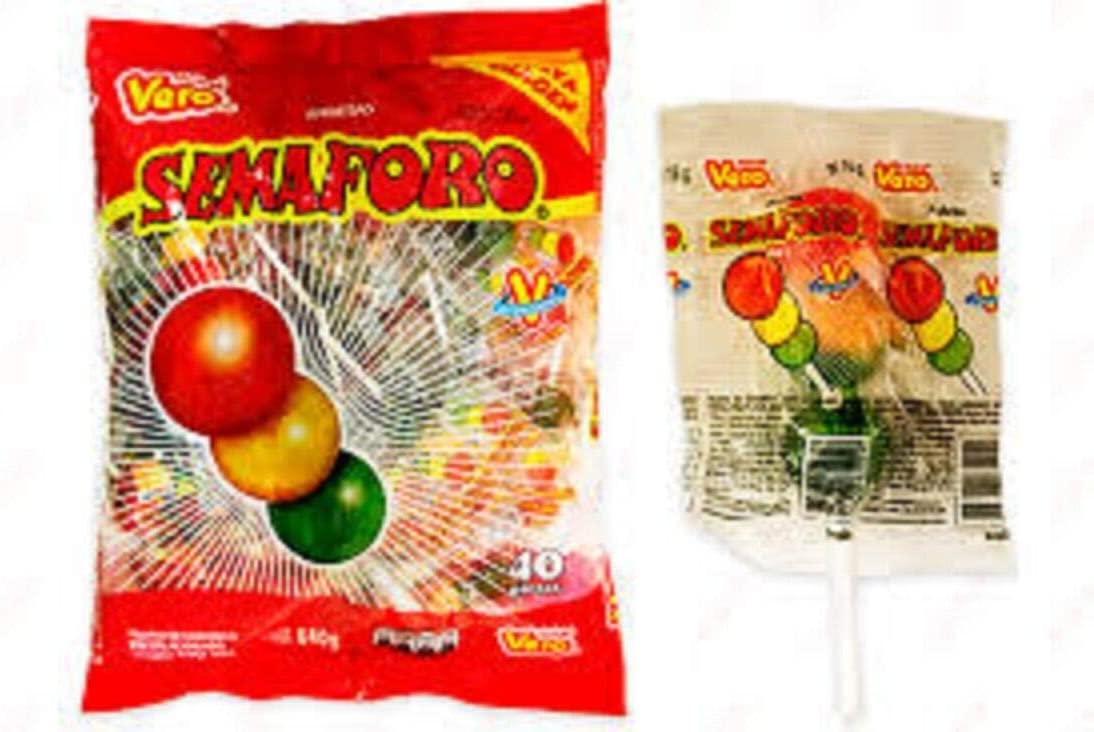 VERO SEMAFORO PALETA 40 ct, piruletas con sabor a frutas, caramelo mexicano
