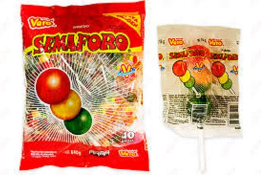 VERO SEMAFORO PALETA 40 ct, piruletas con sabor a frutas, caramelo mexicano