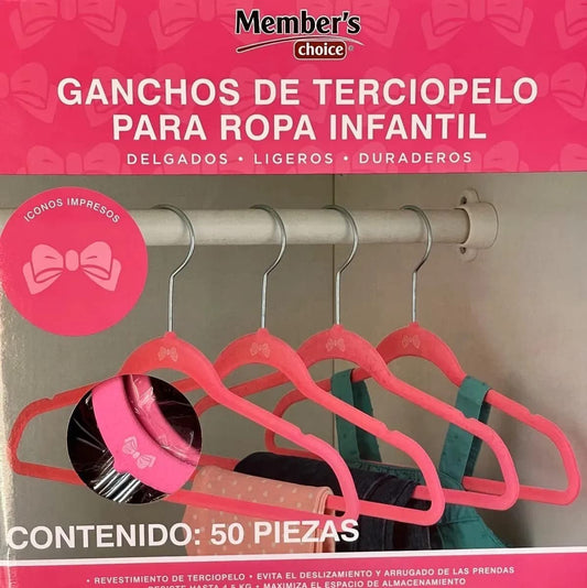 M.C Ganchos Ropa Bebé Percha Infantil Niña 50 Piezas Terciopelo Rosa