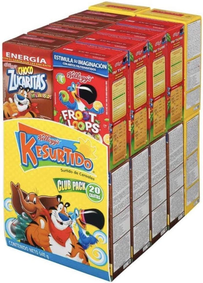 CEREAL SURTIDO KELLOGS KELLOG'S CAJA GRANDE CON 20 PIEZAS DESAYUNO CENA NEGOCIO SNACK BOTANA BOCADILLO