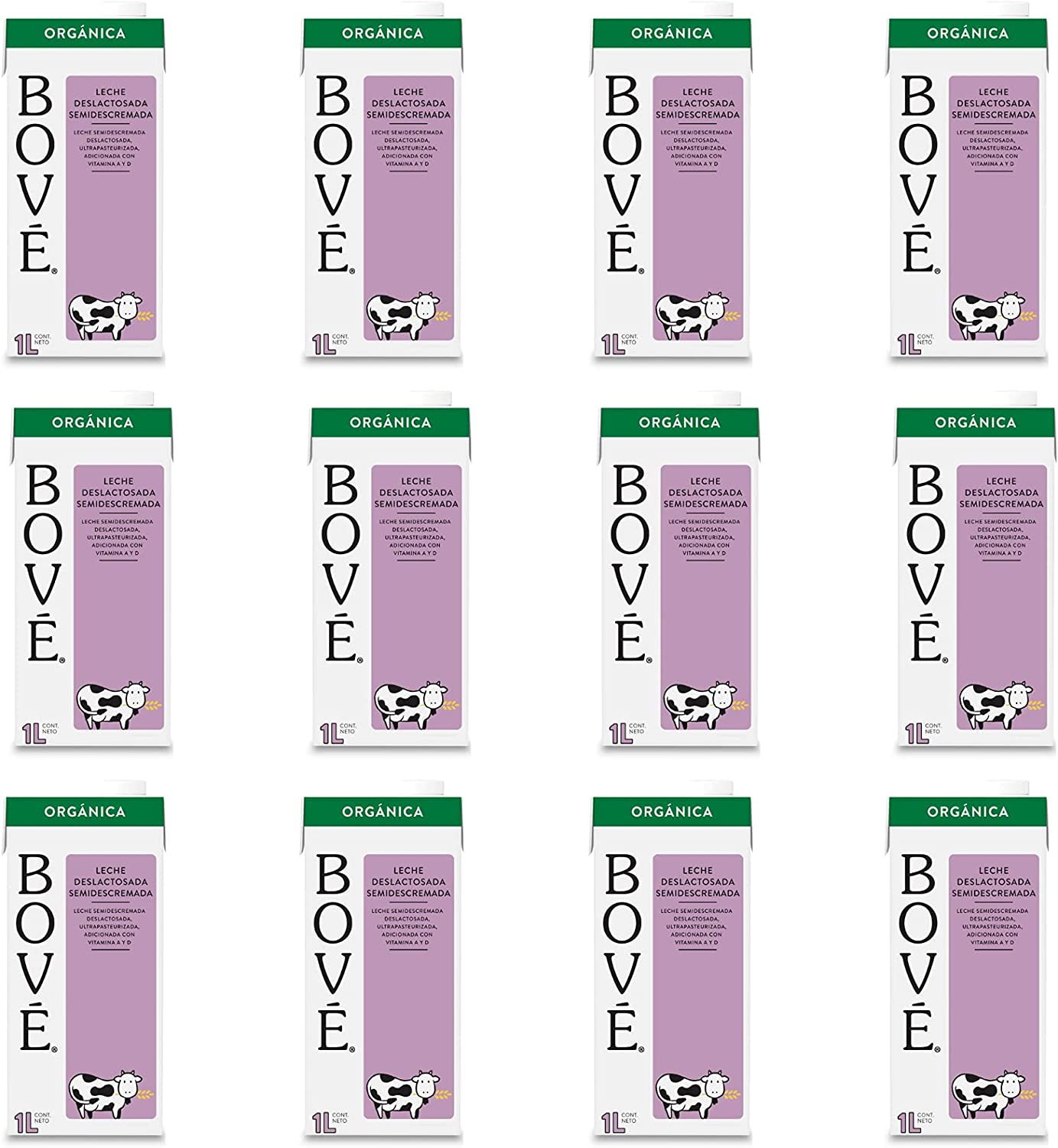 Bové Leche Deslactosada semi-descremada, 1L x 12 piezas, Ultrapasteurizada, Adicionada con Vitamina A