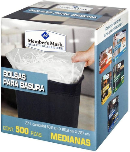 BOLSAS PARA BASURA MEDIANA MEMBERS MARK CAJA CON 500 PIEZAS LIMPIEZA DESECHABLES RESIDUOS CASA OFICINA