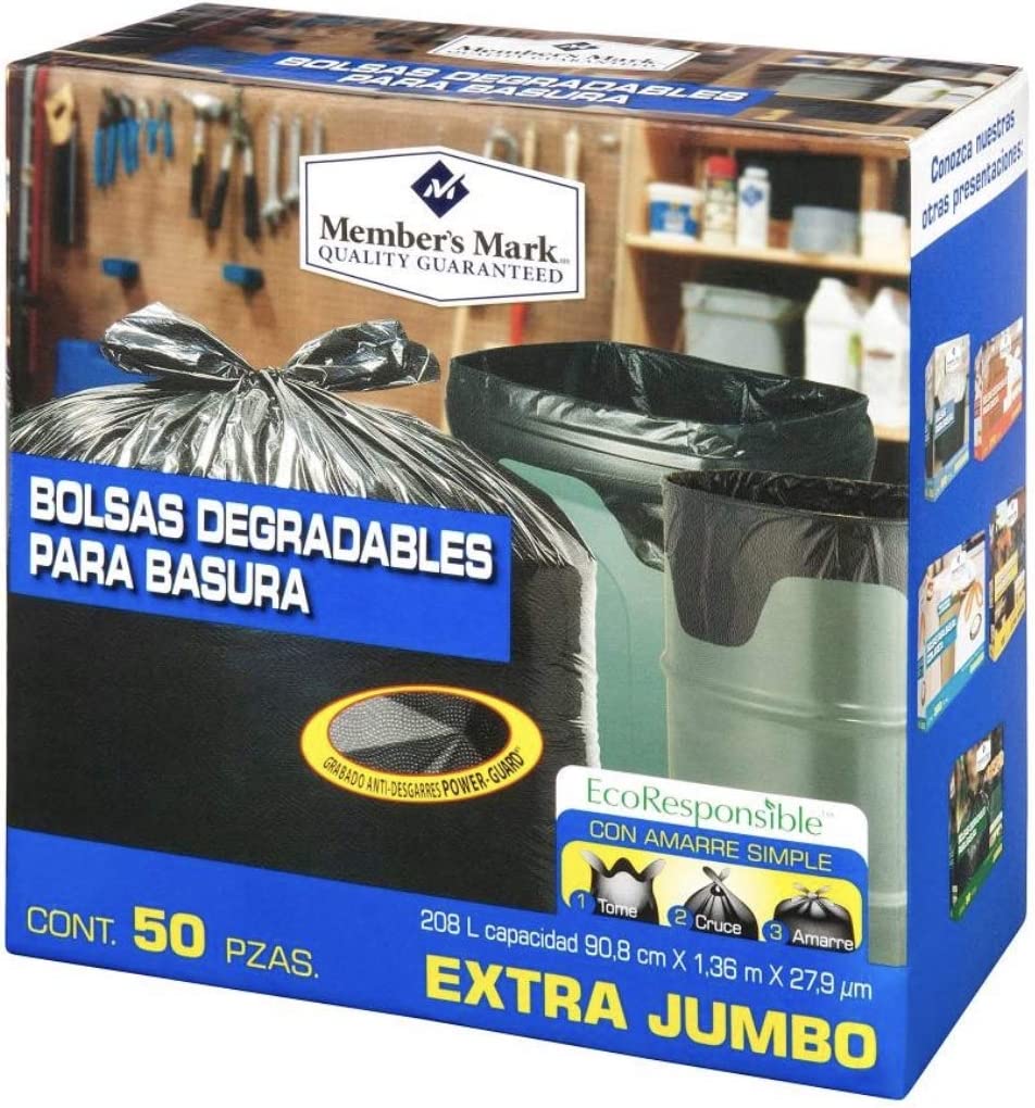 BOLSAS PARA BASURA EXTRA JUMBO MEMBERS MARK CAJA CON 50 PIEZAS LIMPIEZA DESECHABLES RESIDUOS CASA OFIC