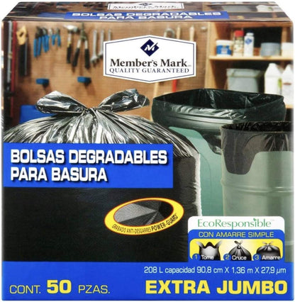 BOLSAS PARA BASURA EXTRA JUMBO MEMBERS MARK CAJA CON 50 PIEZAS LIMPIEZA DESECHABLES RESIDUOS CASA OFIC