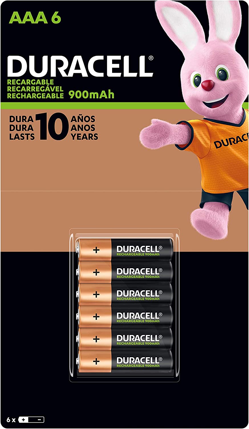 Duracell AAA Pre-cargadas con 900 Mah, hasta 100 Recargas, Contiene 1 Paquete con 6 Unidades, Color, 6