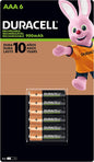 Duracell AAA Pre-cargadas con 900 Mah, hasta 100 Recargas, Contiene 1 Paquete con 6 Unidades, Color, 6
