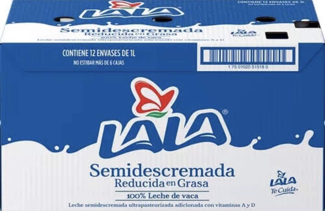 LECHE LALA SEMIDESCREMADA CAJA CON 12 PZAS DE 1 LITRO SALUDABLE REFRESCANTE