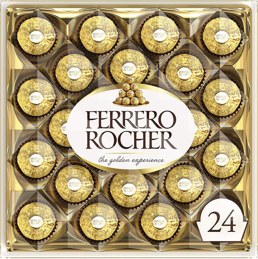 Ferrero Rocher chocolate con leche de avellana fina, 24 unidades, caja de regalo de chocolate y dulces