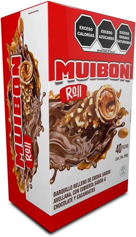 Muibon Roll Barquillo con Chocolate, 40 piezas