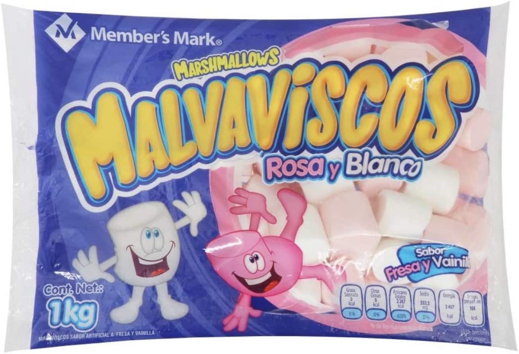 DULCES MALVAVISCOS BOMBONES MEMBER'S MARK FRESA Y VAINILLA BOLSA GRANDE DE 1 KILOGRAMO SNACK NEGOCIO F