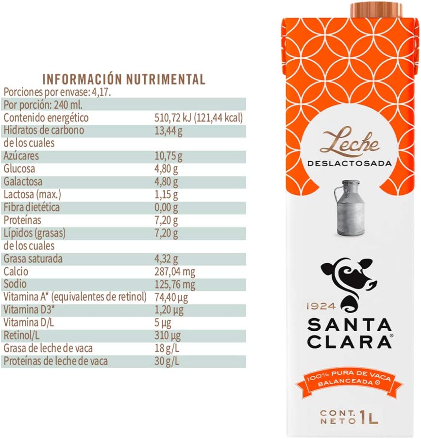 Leche Deslactosada, Leche Santa Clara, 12 pack - 1l/caja