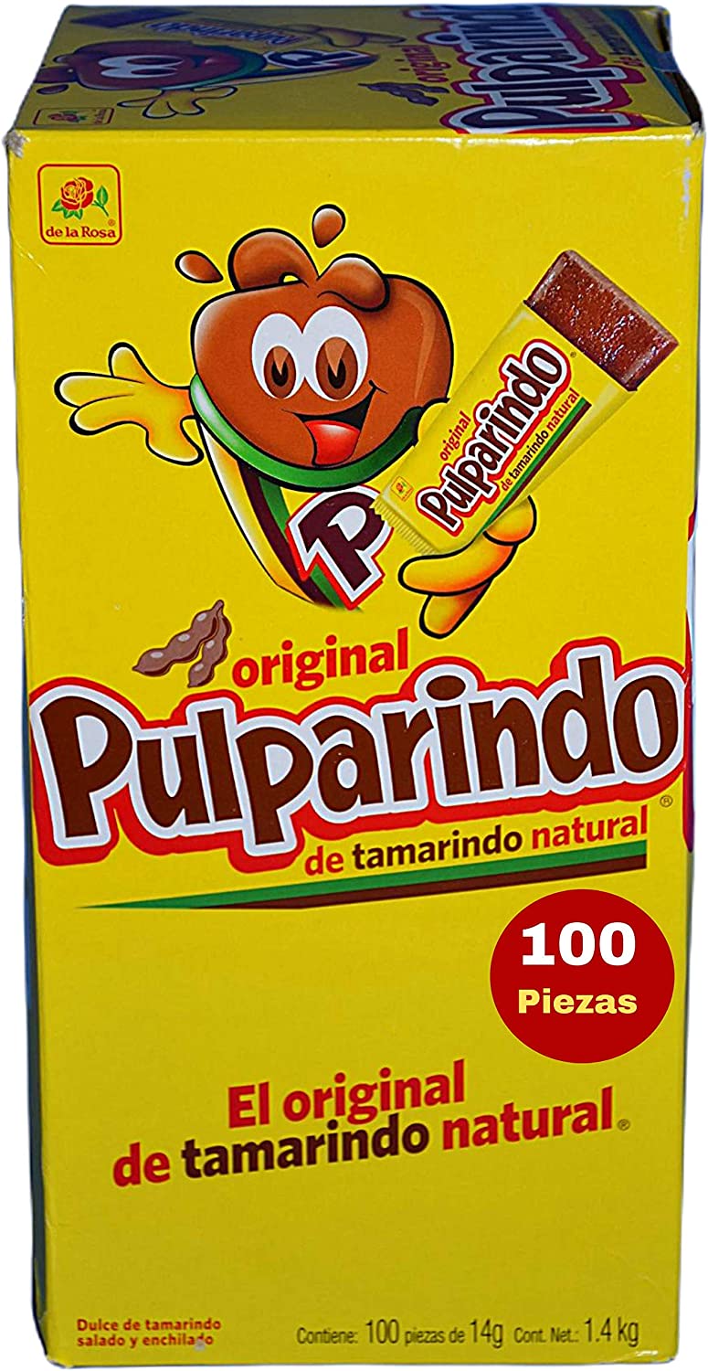 Pulparindo De la Rosa, Caja 100 Piezas, tamarindo natural, Total 1.4 Kg