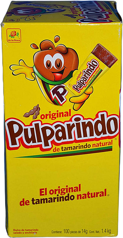 Pulparindo De la Rosa, Caja 100 Piezas, tamarindo natural, Total 1.4 Kg