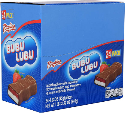 CHOCOLATES BUBULUBU RICOLINO Delicioso Malvavisco con jalea de Fresa y cubierta de Chocolate 24 piezas