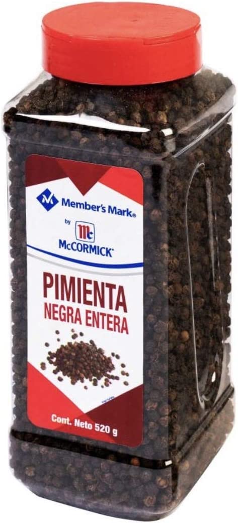 PIMIENTA NEGRA ENTERA MEMBER'S MARK PRESENTACIÓN DE 520 GRAMOS CONDIMENTO ESPECIAS RESTAURANTE NEGOCIO