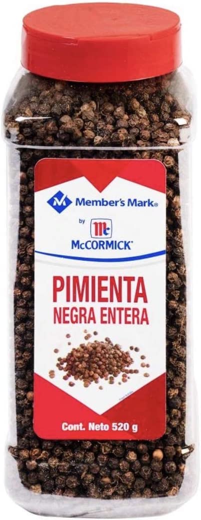 PIMIENTA NEGRA ENTERA MEMBER'S MARK PRESENTACIÓN DE 520 GRAMOS CONDIMENTO ESPECIAS RESTAURANTE NEGOCIO