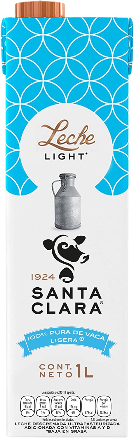 Santa Clara Leche Light 1 Litro, Paquete de 12