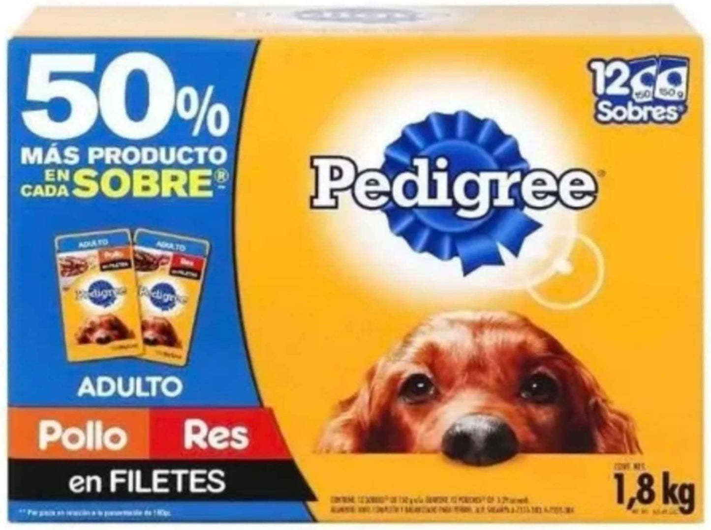 Alimento para Perro 12 Sobres de 150g Pollo-Res en filetes Adulto Pedigree