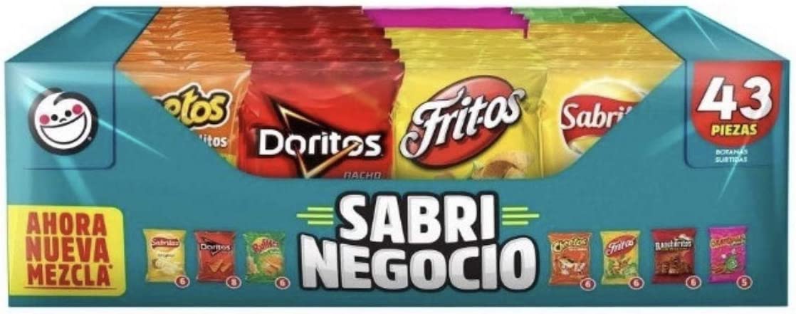 BOTANA SURTIDA SABRI NEGOCIO PAQUETE GRANDE CON 43 PIEZAS SABRITASS BOTANA PAPAS FRITAS SNACK