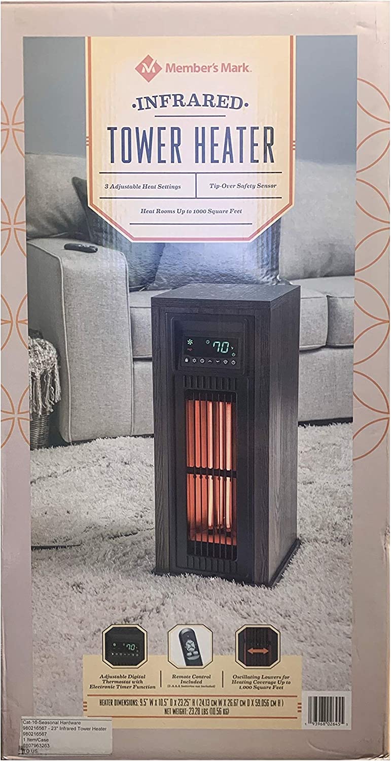 Calentador de torre infrarrojo de 23 pulgadas que calienta hasta 1000 pies cuadrados