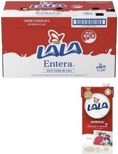 LECHE LALA ENTERA CAJA CON 12 PZAS DE 1 LITRO SALUDABLE REFRESCANTE