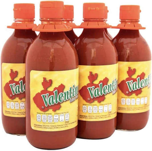 SALSA PICANTE VALENTINA ROJA PAQUETE CON 6 FRASCOS DE 350 MILILITROS BOTANAS MICHELADAS FRUTAS NEGOCIO CASA