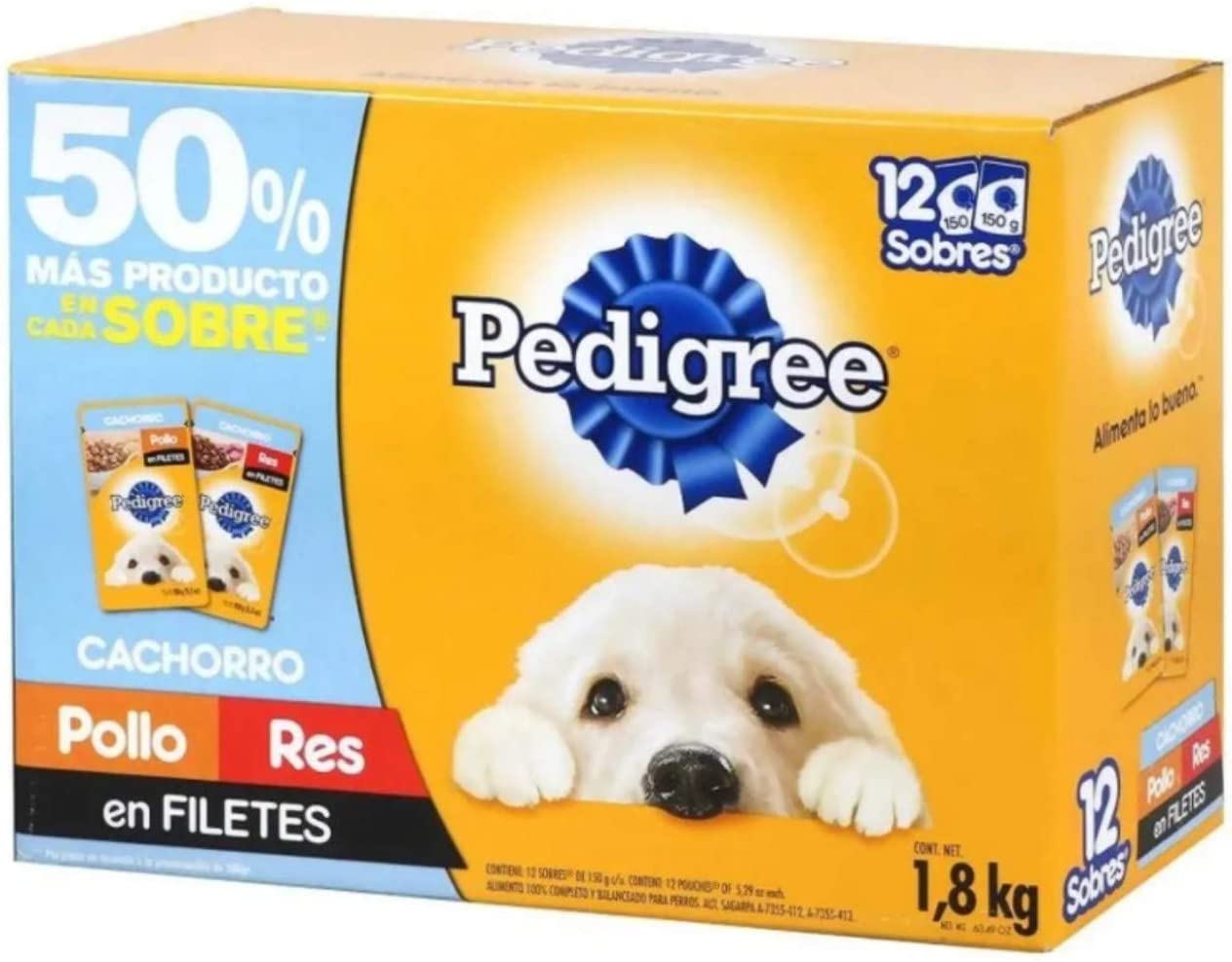 P Alimento para Perro 12 Sobres de 150g Pollo-Res en filetes Cachorro Pedigree