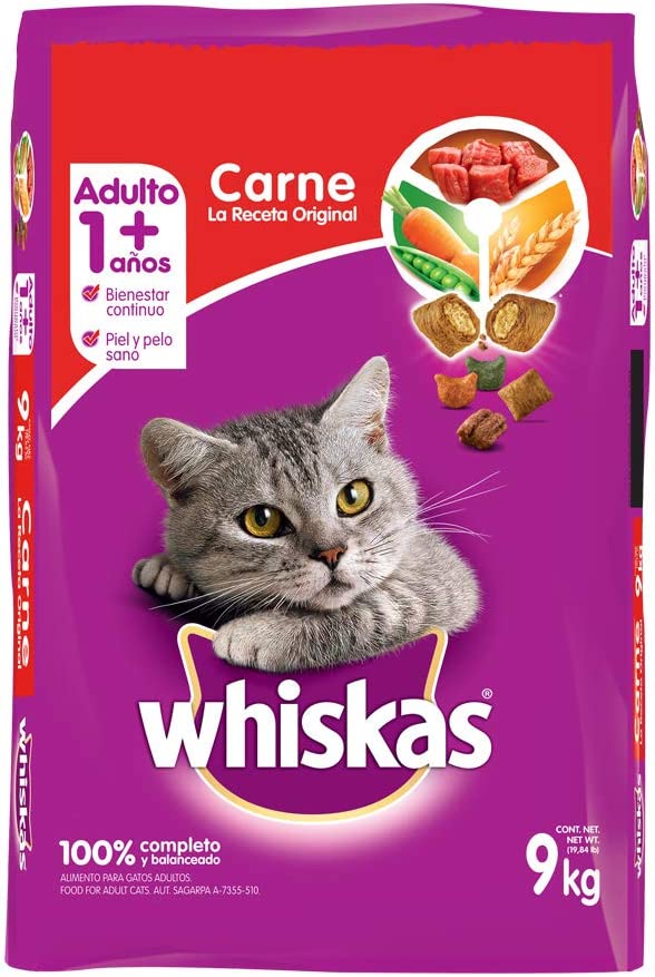 Whiskas alimento para Gatos Adultos. Sabor Carne (Receta Orginal) 9Kg, Violeta