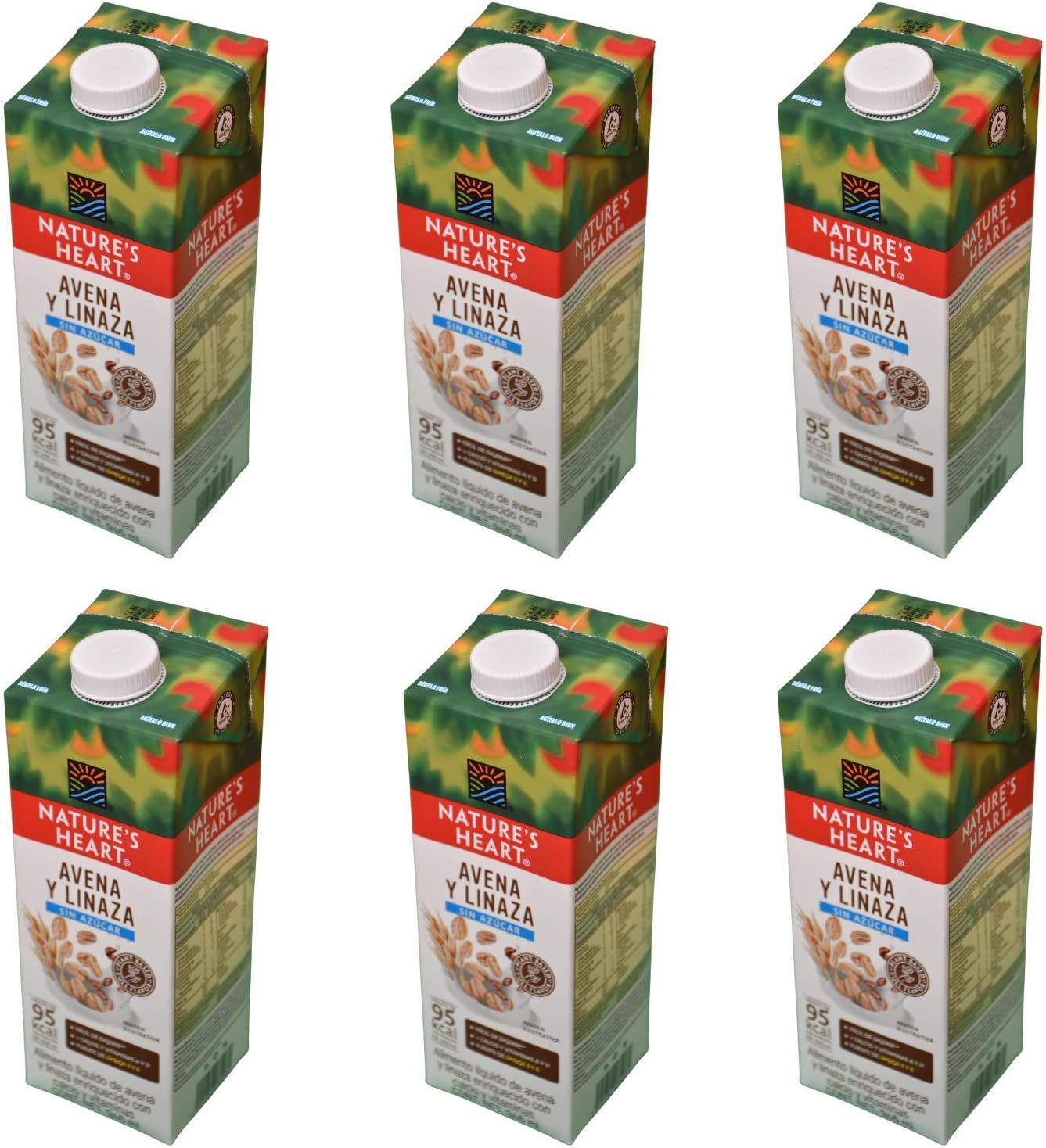 Natures Heart Bebida sabor avena y linaza 6 Pack de 946 ml (5.67 litros). Sin Azúcar, Vegano