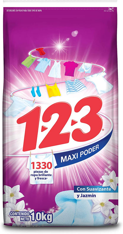 1-2-3 MAXI PODER con Suavizante y Jazmín 10 kg