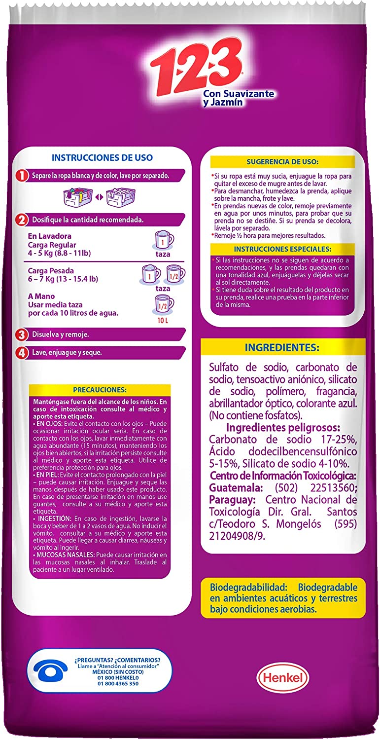 1-2-3 MAXI PODER con Suavizante y Jazmín 10 kg